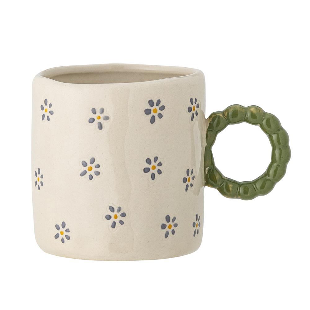 Bloomingville MINI Dorthea Tasse, Weiß mit Blumen, Steingut, Kindertasse, dänisches Design