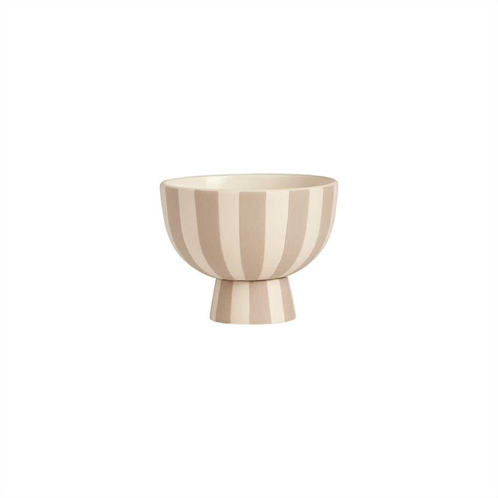 OYOY Toppu Schale - 12,6x10 cm, Beige/Grau gestreift - vielseitig als Dekoschale, Blumentopf, Vase