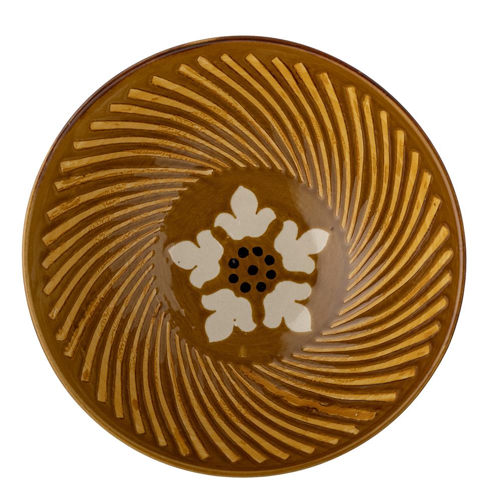 Bloomingville Heikki Schale – braune Steingutschale mit geprägtem Muster, Ø 19 cm
