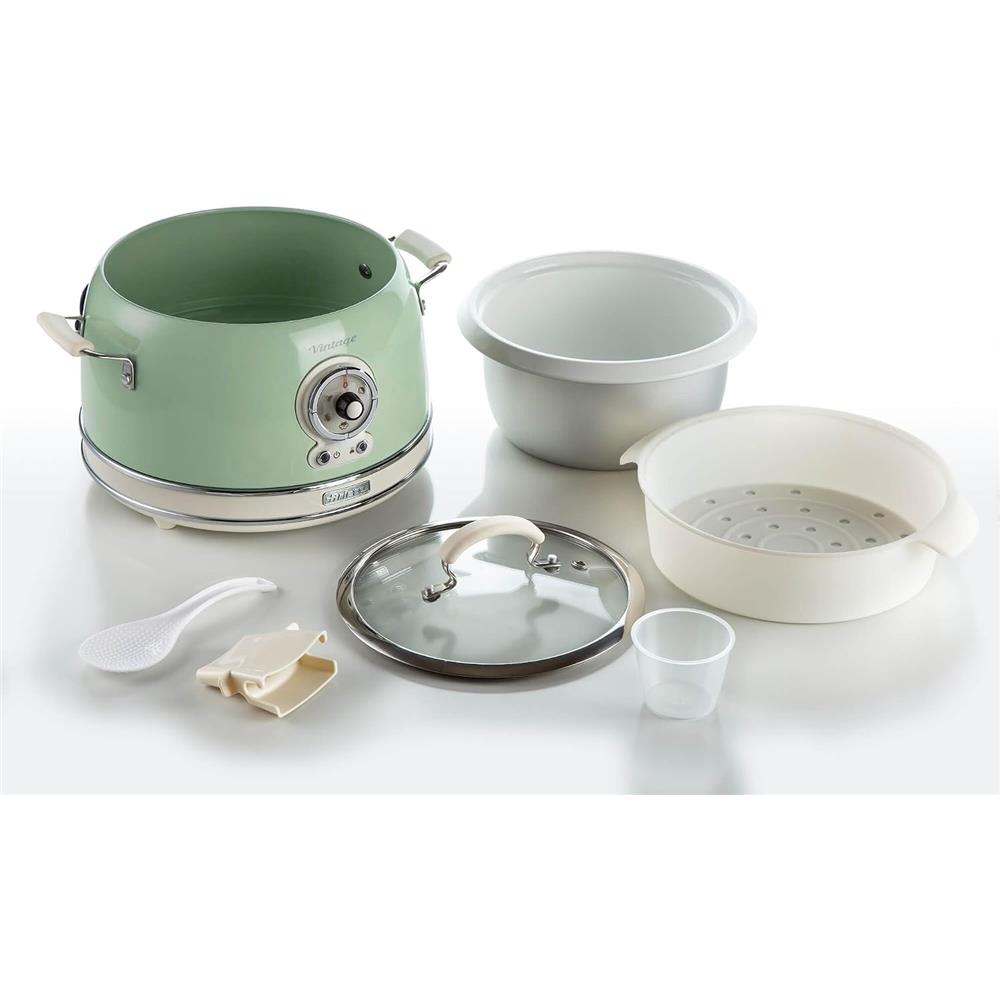 Ariete Vintage Reiskocher, Grün, 3,5L, Slow Cooker, Dampfgarer, 5 Programme, Keramikschüssel