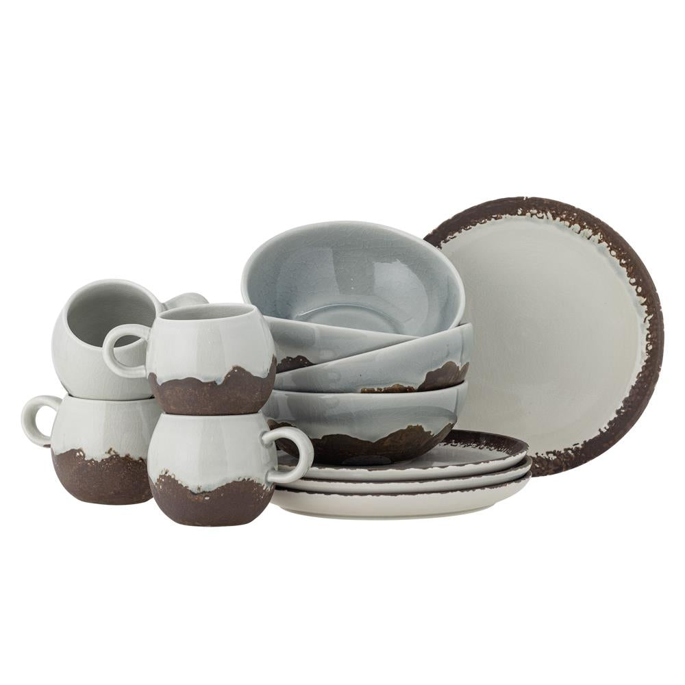 Bloomingville Paula Frühstücksset Braun Steingut 12-teilig – komplettes Frühstücks-Set