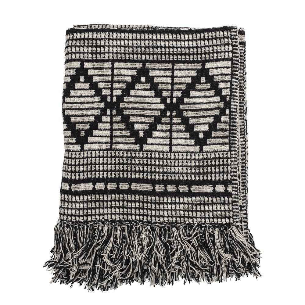 Bloomingville Gutte Decke 160x130cm Schwarz Baumwolle Sofadecke Tagesdecke Kuscheldecke Überwurf
