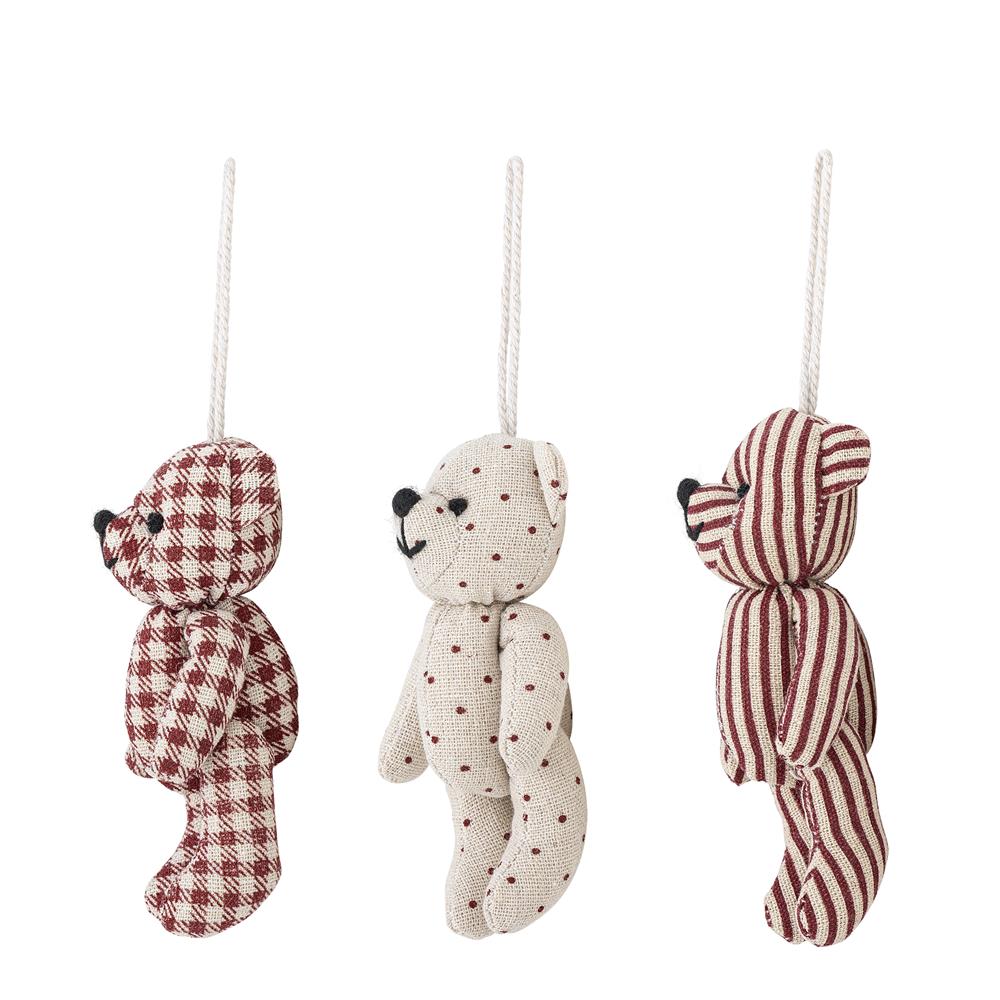 Bloomingville Salwa Teddybär Weihnachtsanhänger, Rot, 3er Set Baumschmuck