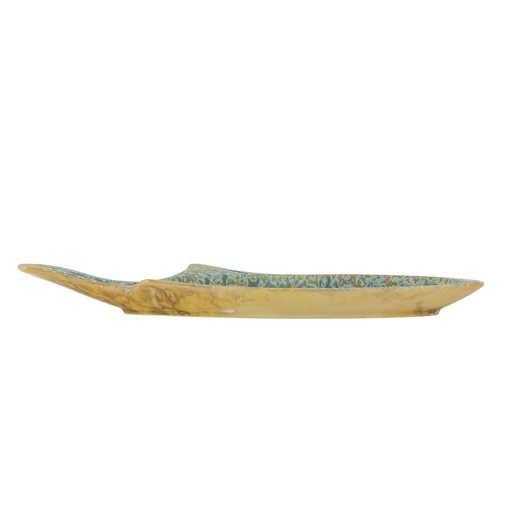 Bloomingville Hadden Servierplatte Grün Steingut Fischform mediterran 42cm