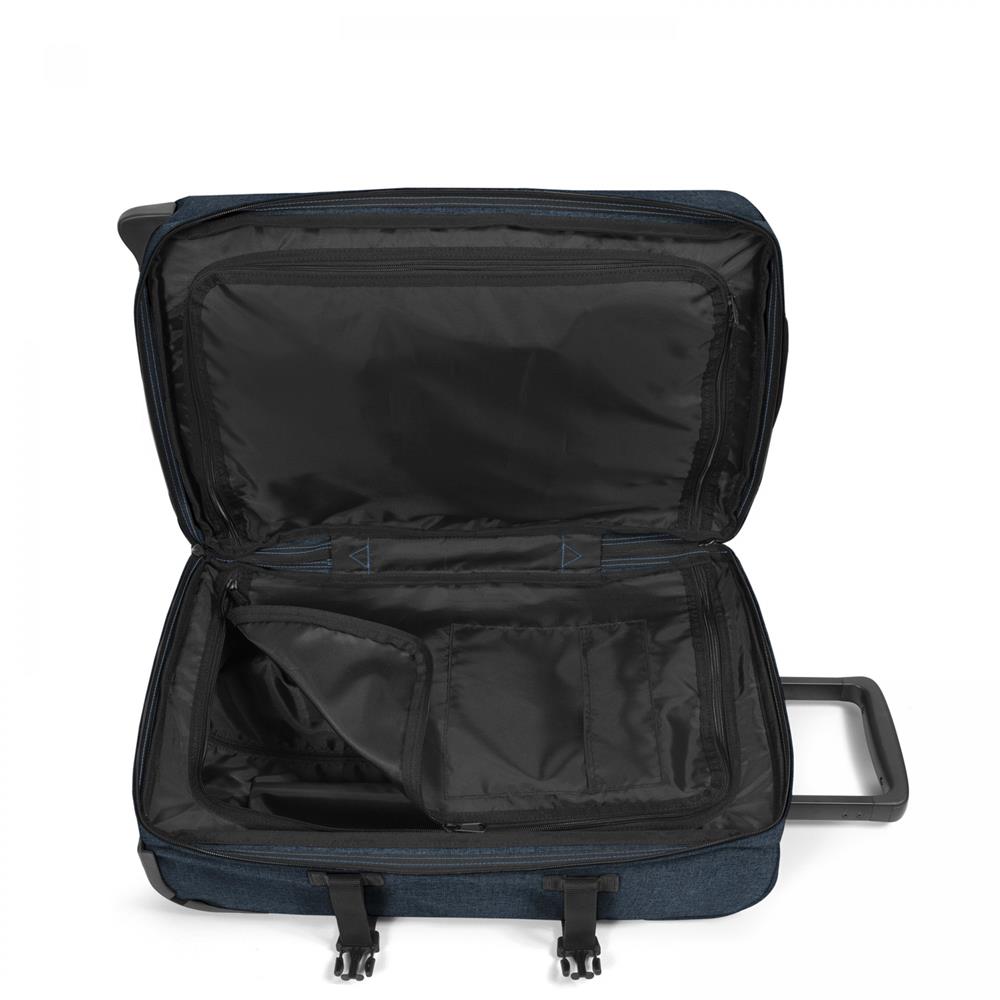 Eastpak TRANVERZ S, Kleiner Reisetrolley, Triple Denim (blau), 42L, Rollkoffer mit 2 Rädern und TSA-Schloss