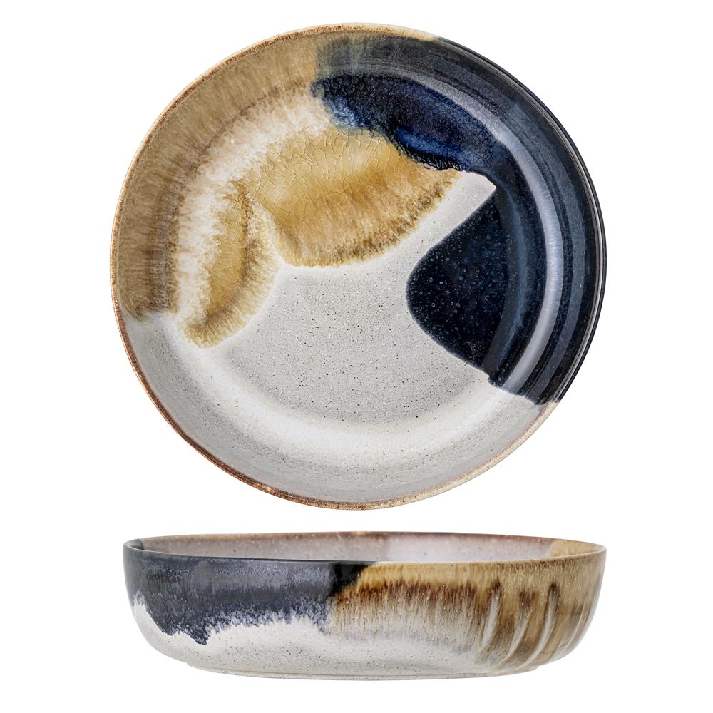 Bloomingville Jules Servierschüssel, Braun/Blau, 2L, Steingut, dänisches Design