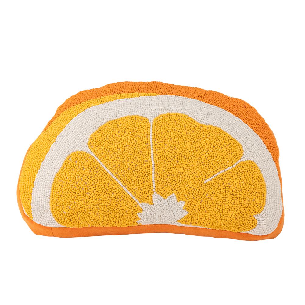 Bloomingville Navelina Kissen Gelb – Orangenscheiben‑Deko-Kissen mit Perlen 38x23 cm