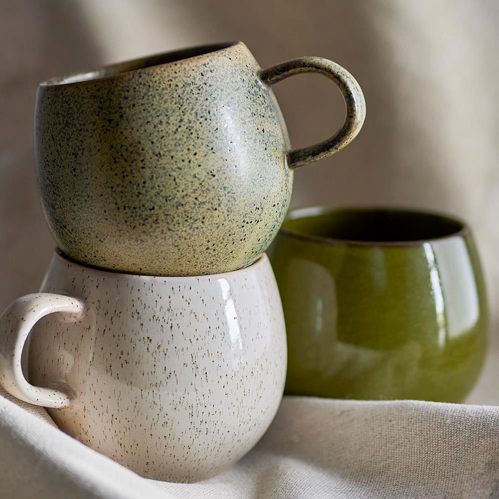 Bloomingville Addison Tassen 3er Set Steingut 500 ml Weiß Grün Grünbraun skandinavisch