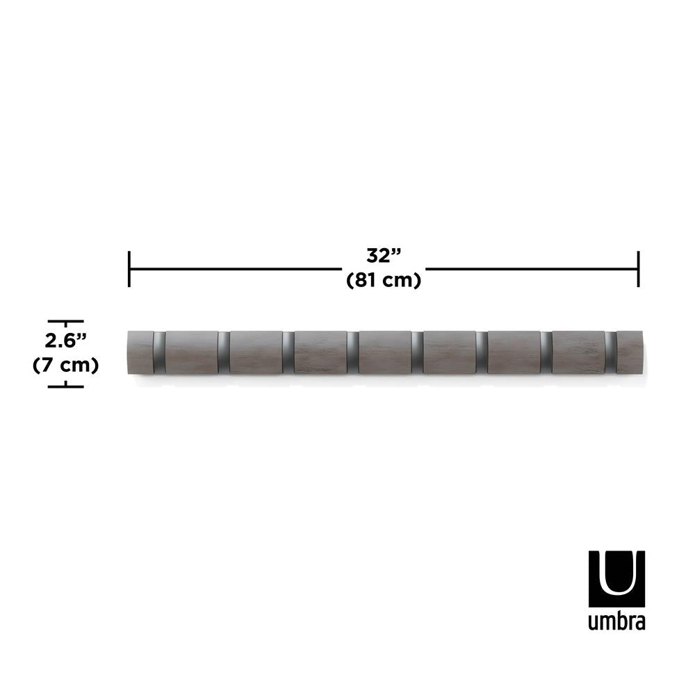 Umbra Flip Wandgarderobe, Garderobenleiste in Grau, mit 8 beweglichen Haken in Zinnfarben