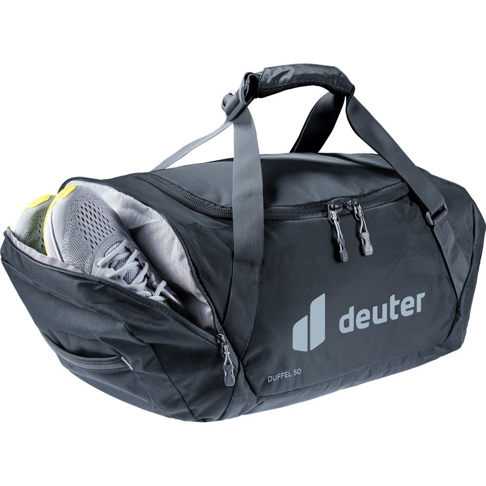 deuter Duffel 50, Reisetasche, black (schwarz), mit Seitentasche und Netzinnentasche