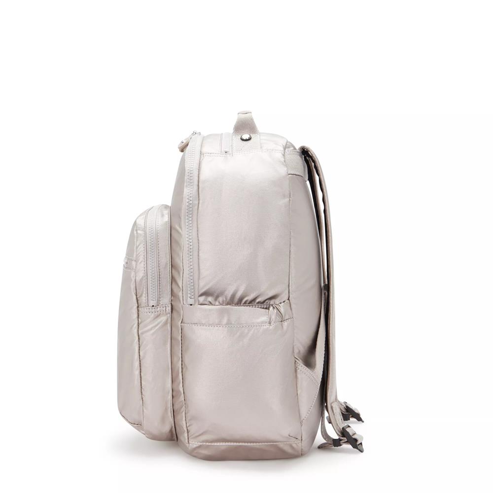 Kipling SEOUL L, Großer Schulrucksack mit 15-Zoll-Laptopfach, 27L, Metallic Glow (beige)