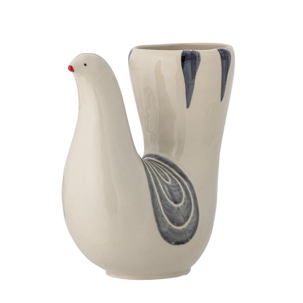 Bloomingville Trudy Vase in Weiß, 19cm, aus Steingut, Blumenvase in Vogelform, dänisches Design