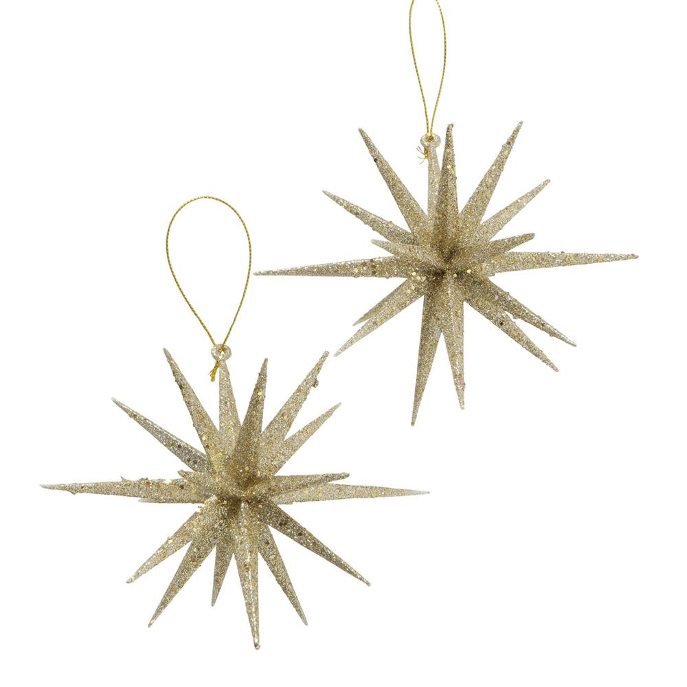 BOLTZE Dekoanhänger Tove Stern, Gold, 15 cm, 2er Set – Weihnachtsdeko aus Kunststoff
