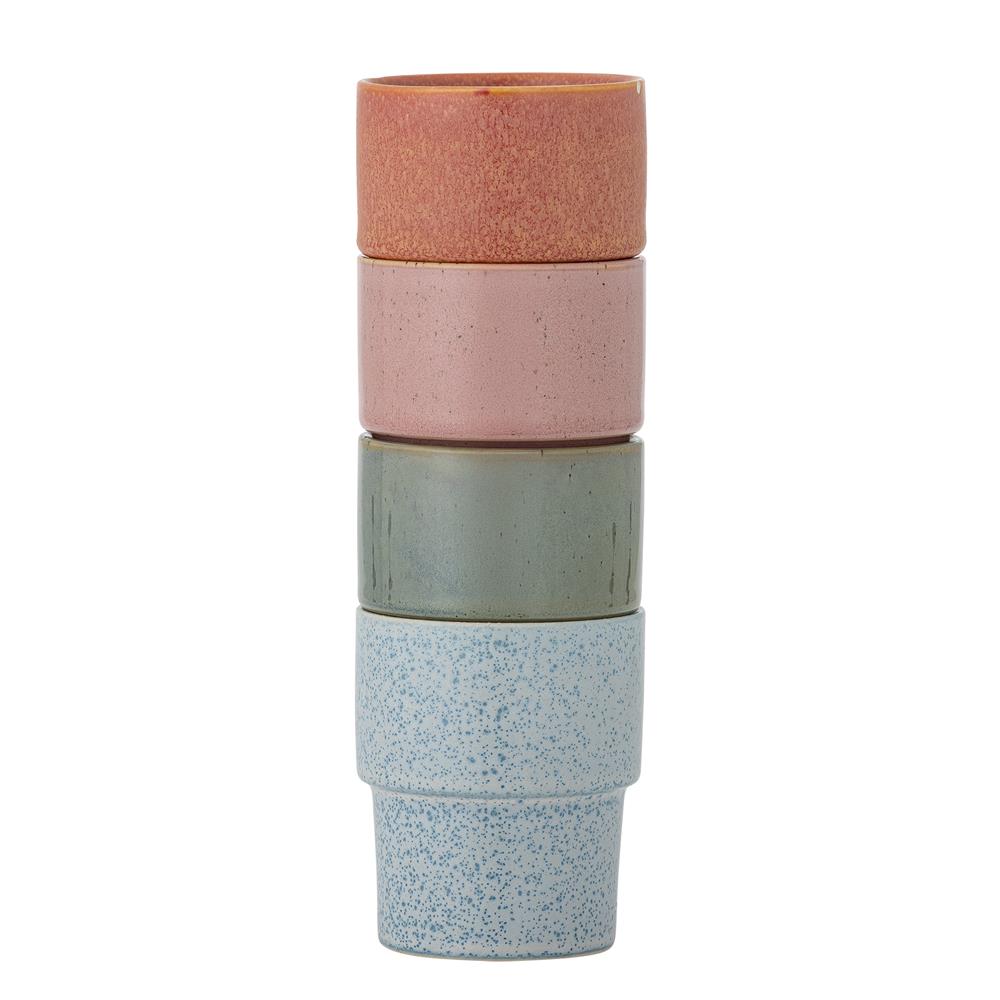 Bloomingville Ewan Tasse Bunt Steingut D7,5xH9 cm 4er Set – stapelbare Tassen