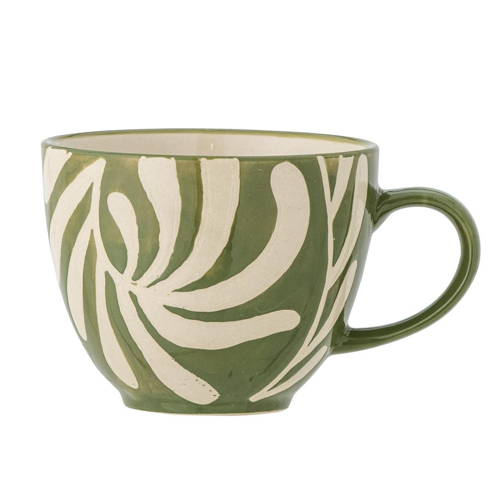 Bloomingville Heikki Tasse – grüne Steingut-Tasse mit geprägtem Muster, 240 ml