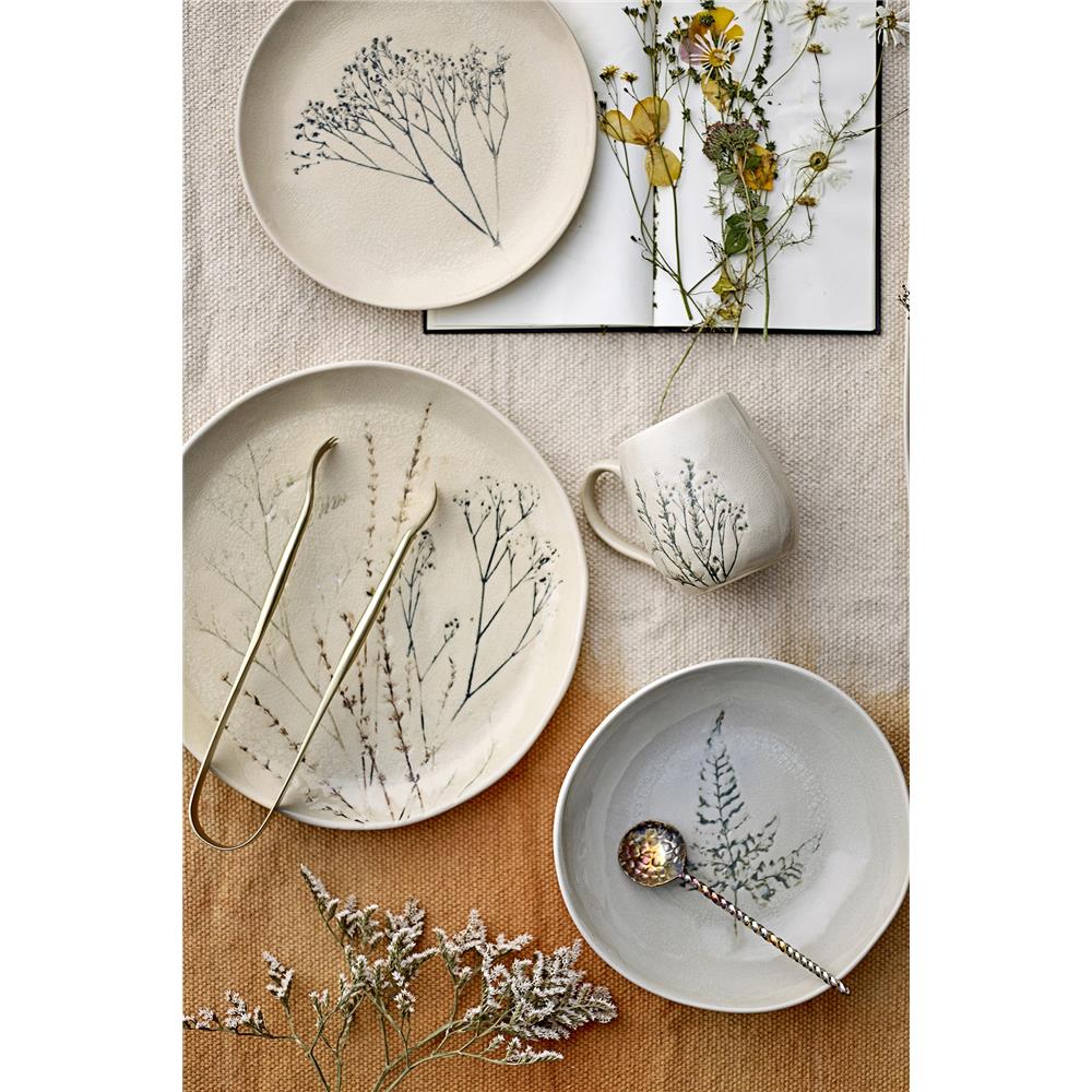 Bloomingville Bea Teller, Natur, 21cm, Steingut, mit Blumenmotiv, dänisches Design