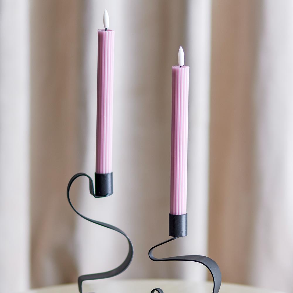 Bloomingville Ponza LED-Kerze 2er Set 24,5 cm rosa - LED Stabkerzen mit 3D Flamme & Timer