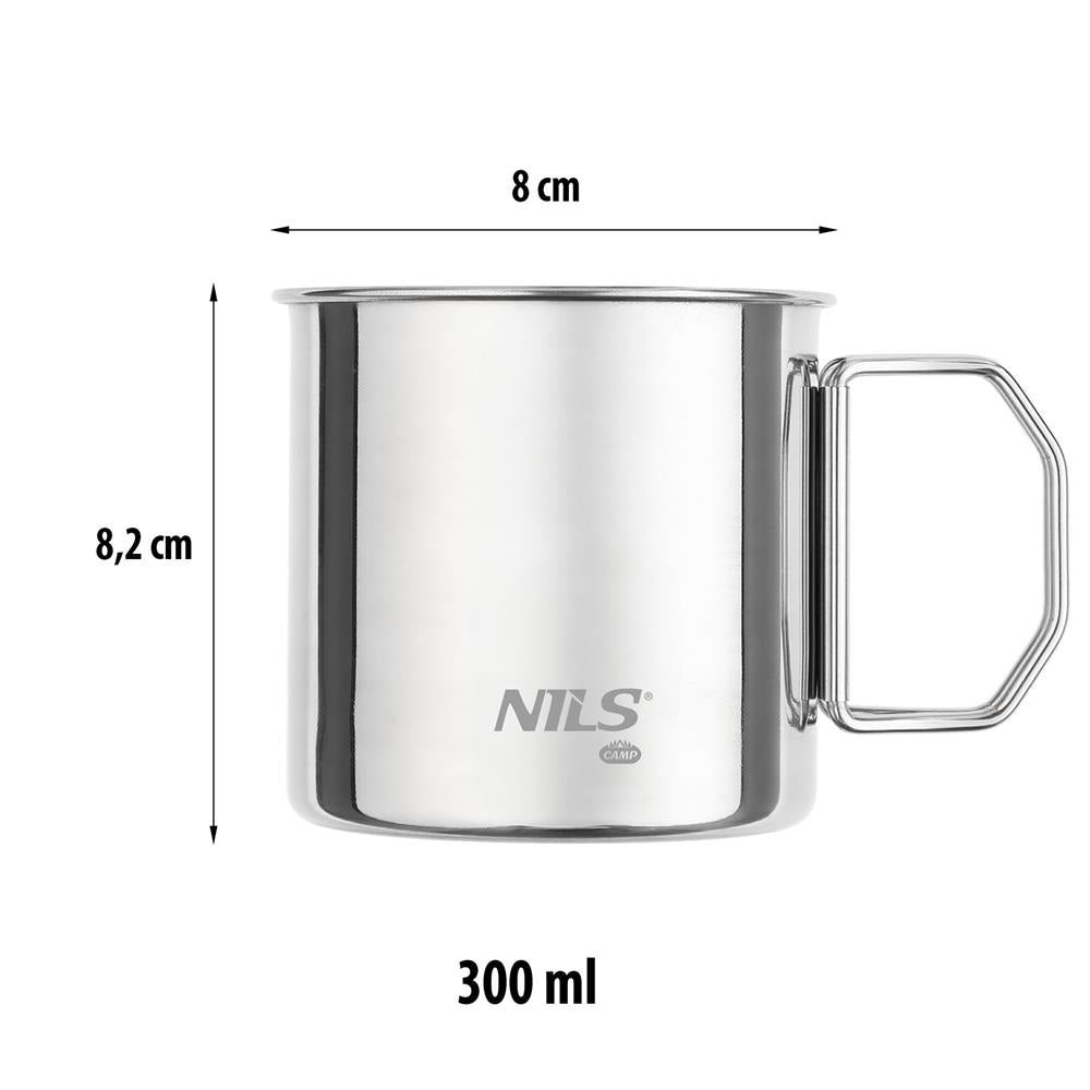 NILS CAMP Edelstahl Campingbecher Set 300 ml - 4 leichte Outdoor Becher mit Klappgriff