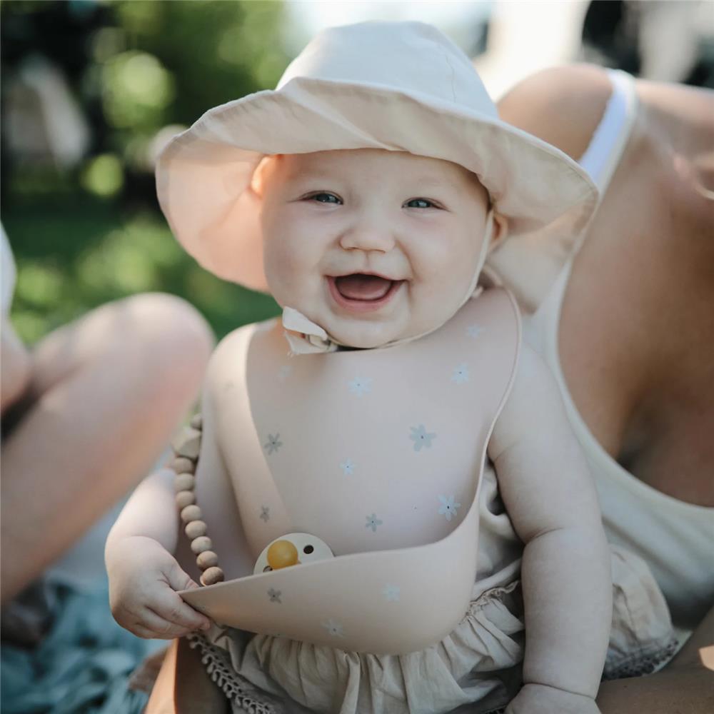 Mushie Silikon-Lätzchen, Daisy, mit Auffangschale, BPA-frei