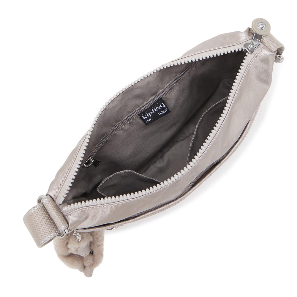 Kipling ARTO M, Mittelgroße Umhängetasche, Metallic Glow (beige), Schultertasche mit Reißverschluss