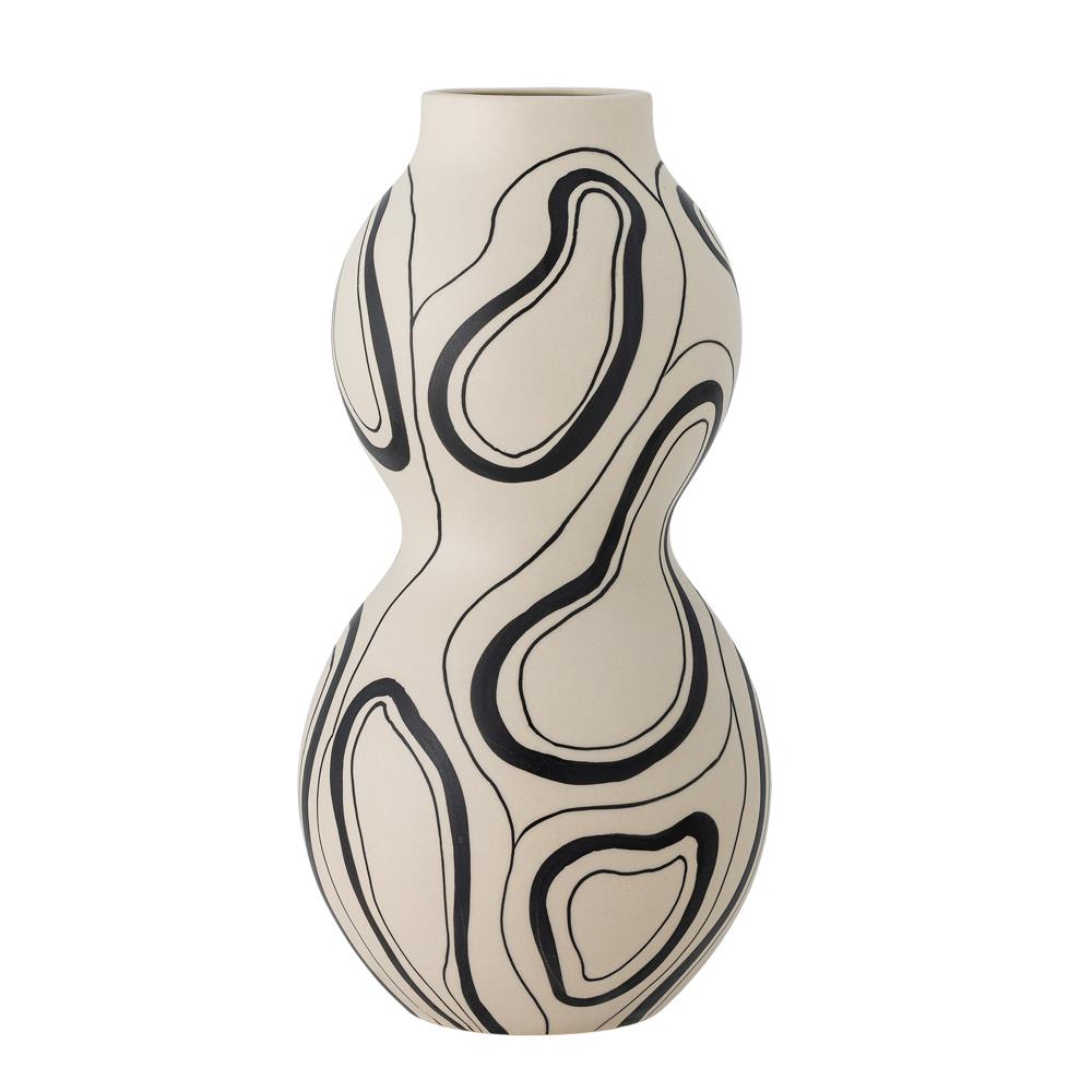 Bloomingville Nicola Vase aus Steingut in Schwarz – dekorative Vase für Wohnzimmer und Fensterbank