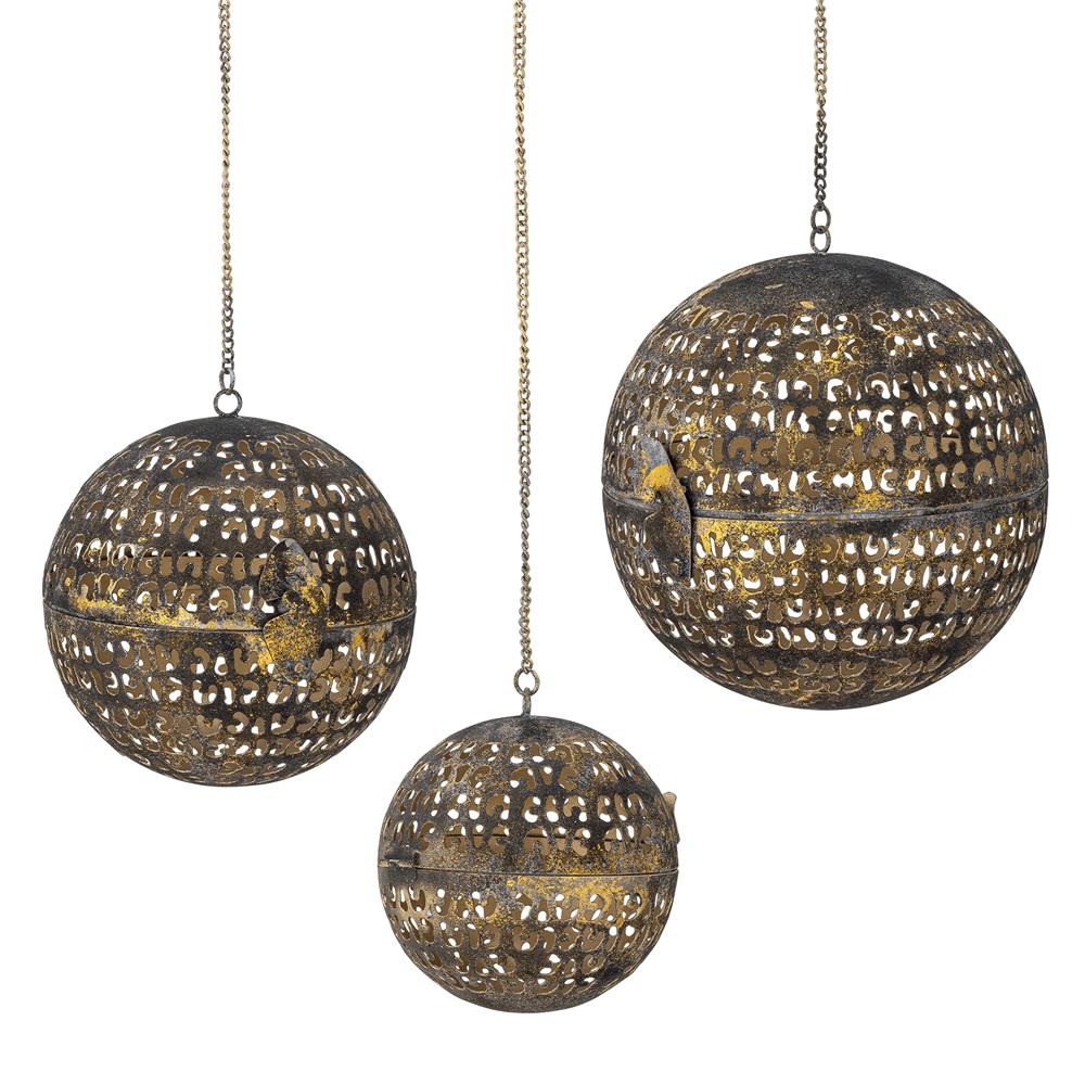 Bloomingville Lumie Deko 3er Set, Messing, Metall – handgefertigte Kugeln mit Vintage-Charme