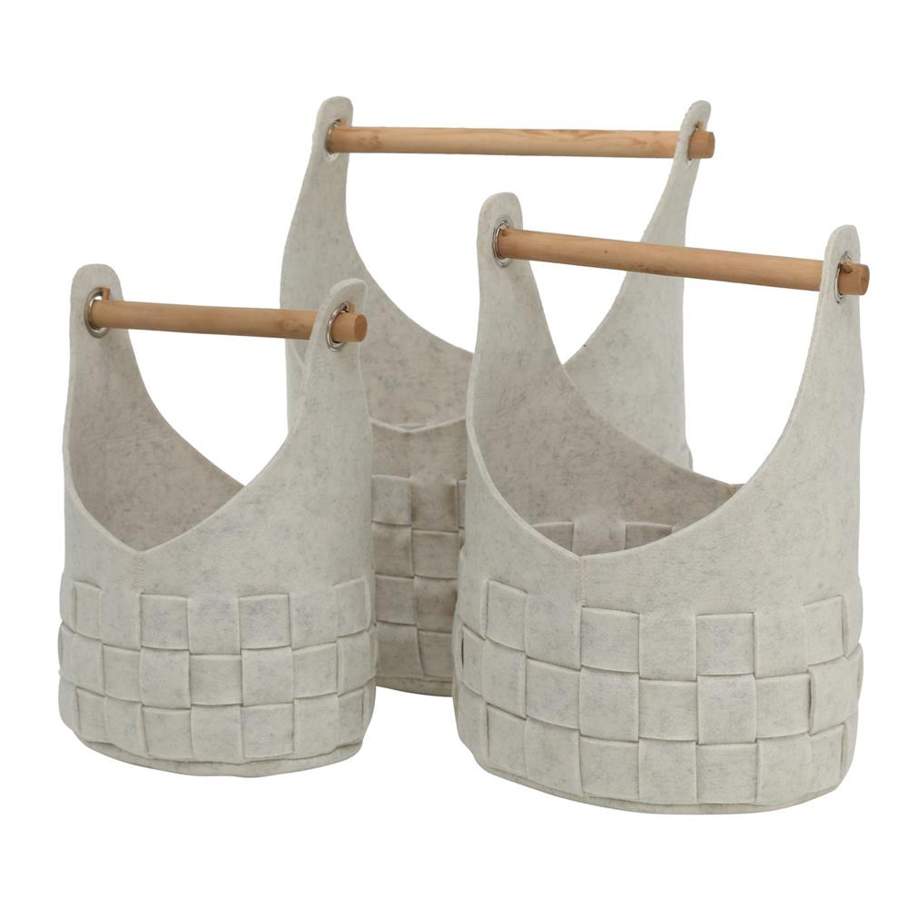 BOLTZE Korb Cui 3er Set, oval, mit Holzgriffen, MDF & Polyester, beige/natur, 25/30/35 cm