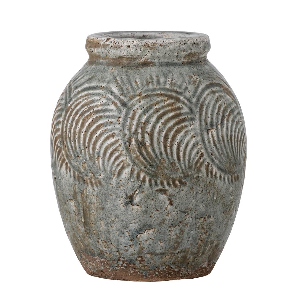 Bloomingville Damian Deko-Vase, Grün, Terrakotta, 22 cm, für Trockenblumen, rustikal