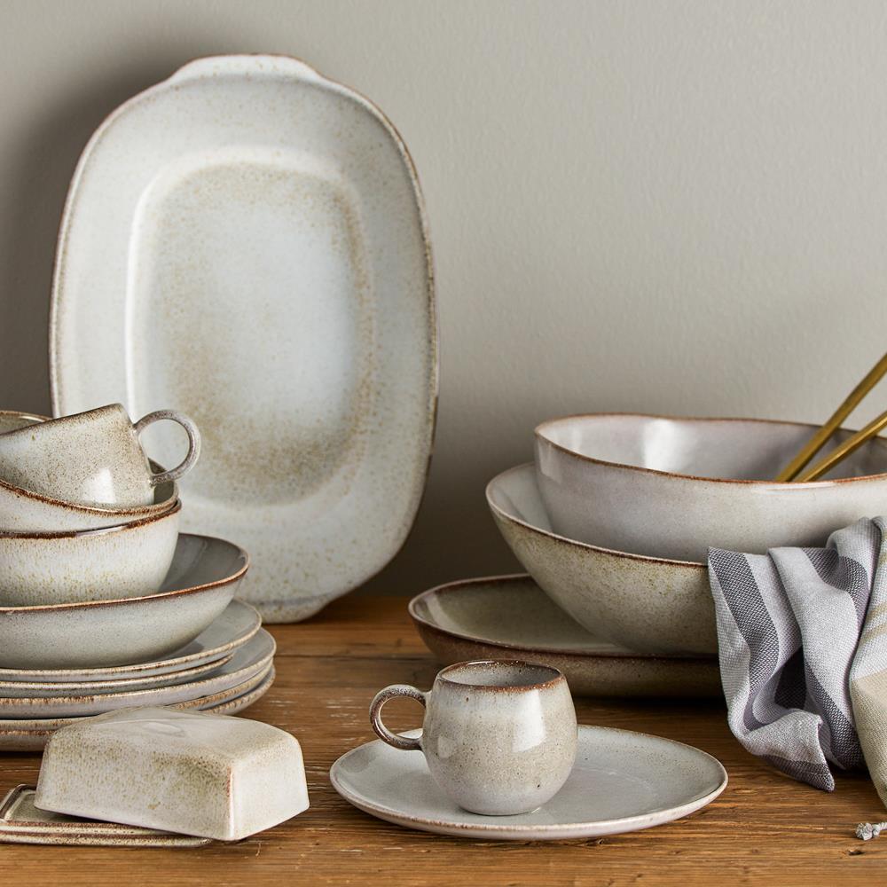 Bloomingville Sandrine Geschirrset Natur Steingut 12-teilig – naturfarbenes Teller-Set