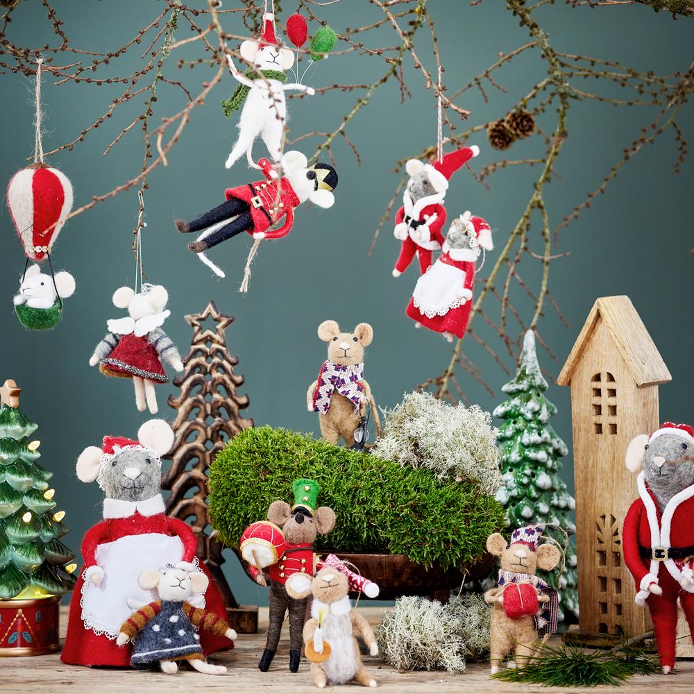 Bloomingville Peo Mäuse Anhänger, Rot, Wollfiguren klein 2er Set Weihnachtsdeko