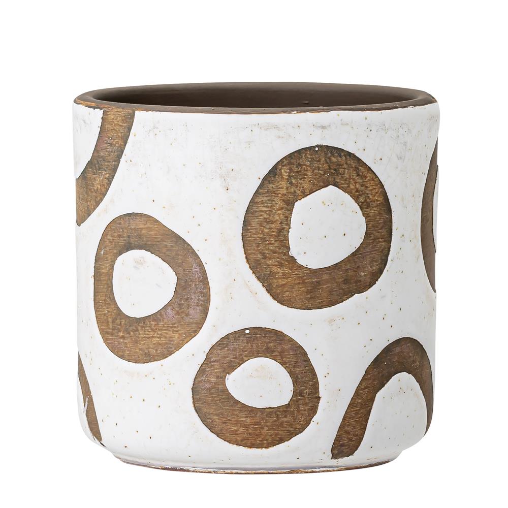 Bloomingville Avo Blumentopf 12 x 12cm Weiß Braun Kringel Terrakotta Übertopf dänisches Design