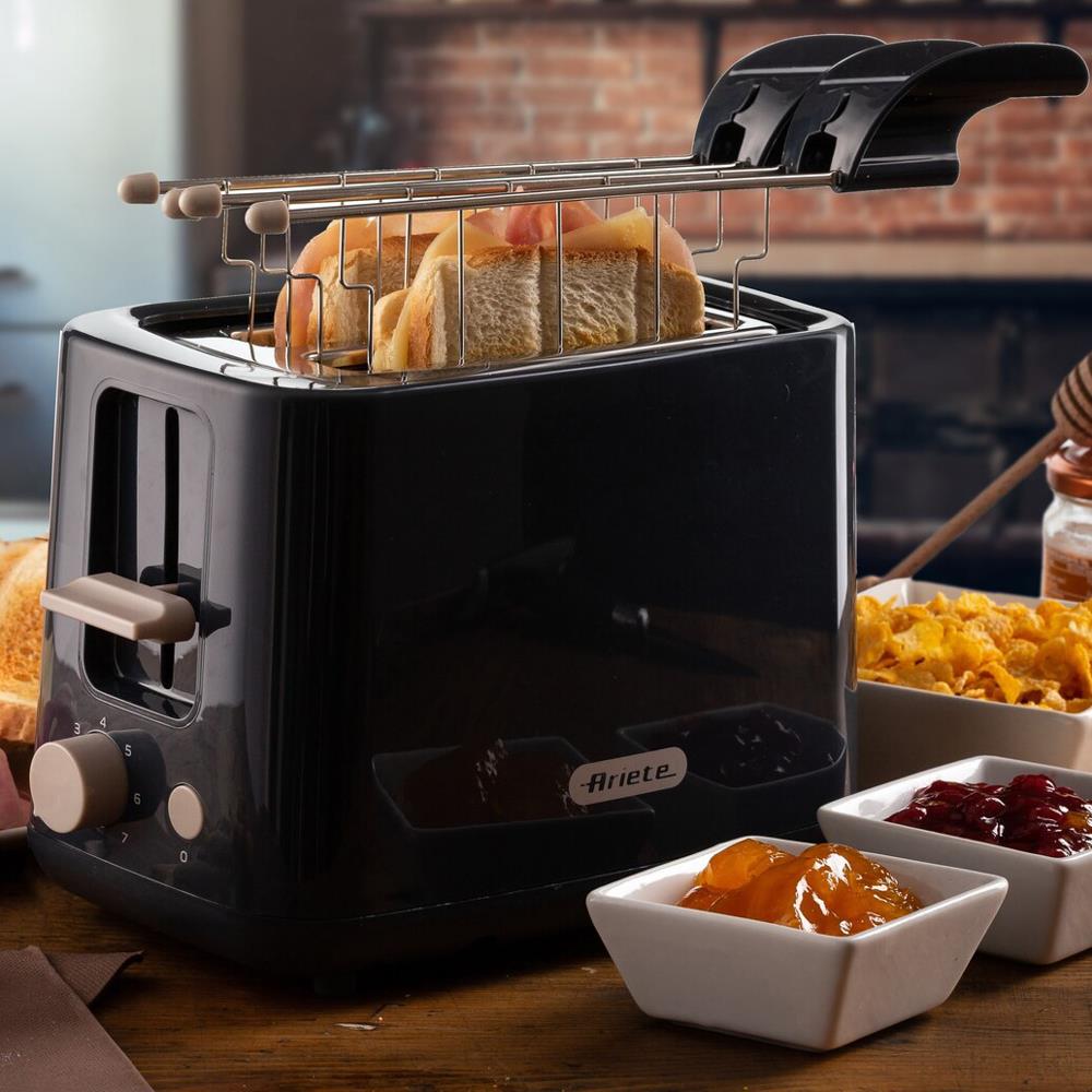 Ariete Breakfast Toaster, Dunkelgrau, 2-Scheiben-Toaster mit Sandwichzangen, Klassisches Design