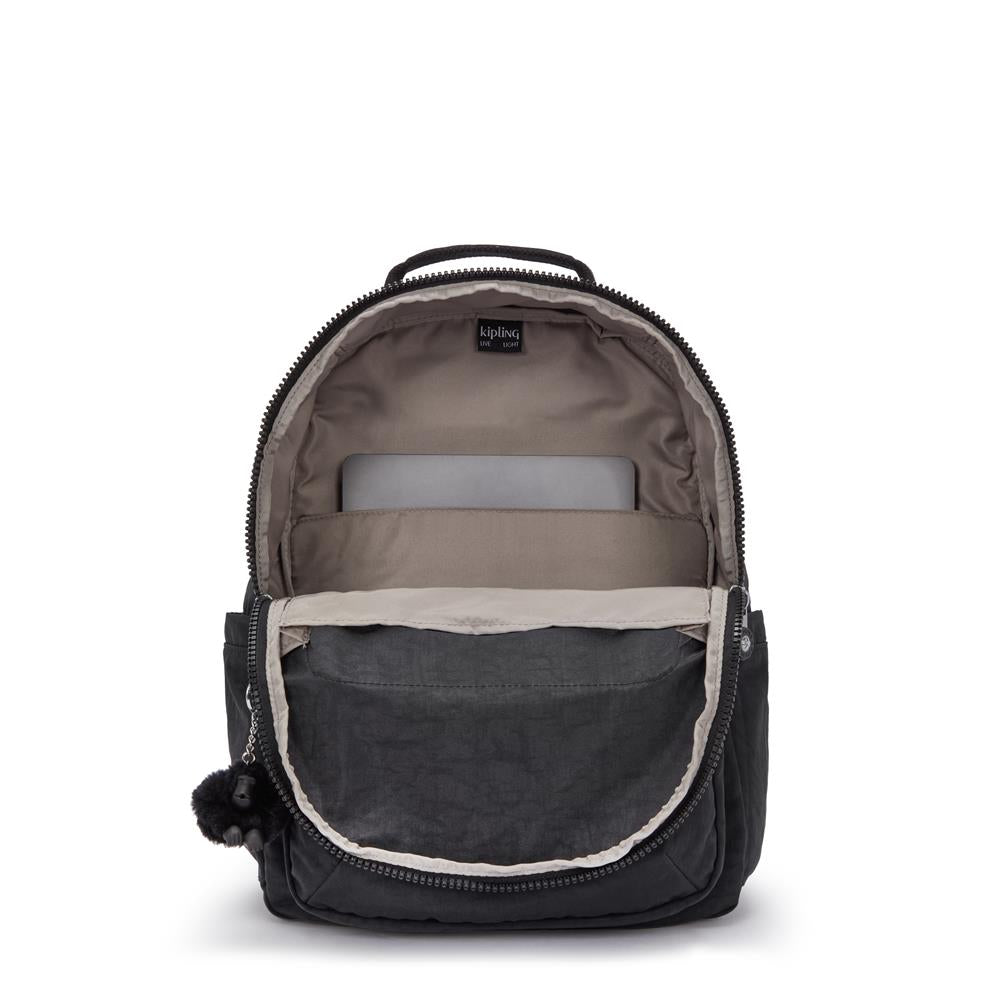 Kipling SEOUL L, Großer Schulrucksack mit 15-Zoll-Laptopfach, 27L, Black Noir (schwarz)