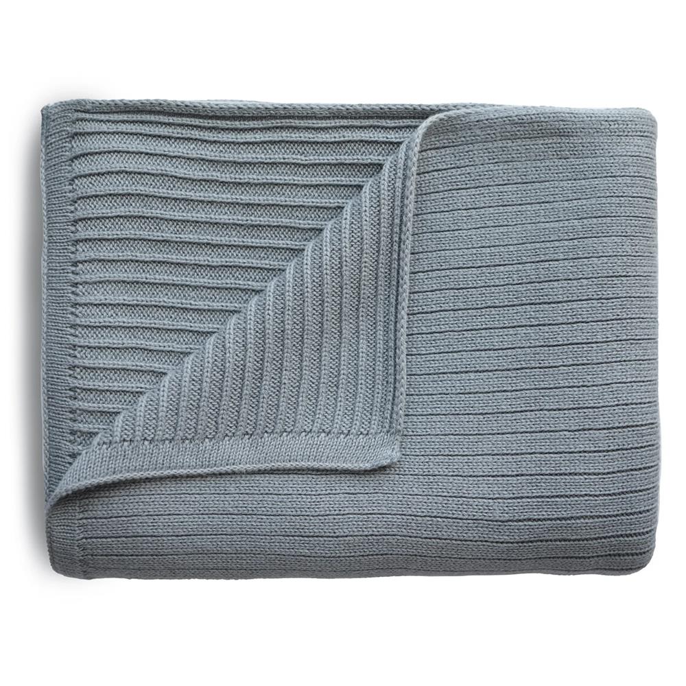 Mushie Gestrickte Babydecke Rippenmuster, Smoke, aus 100% Bio-Baumwolle