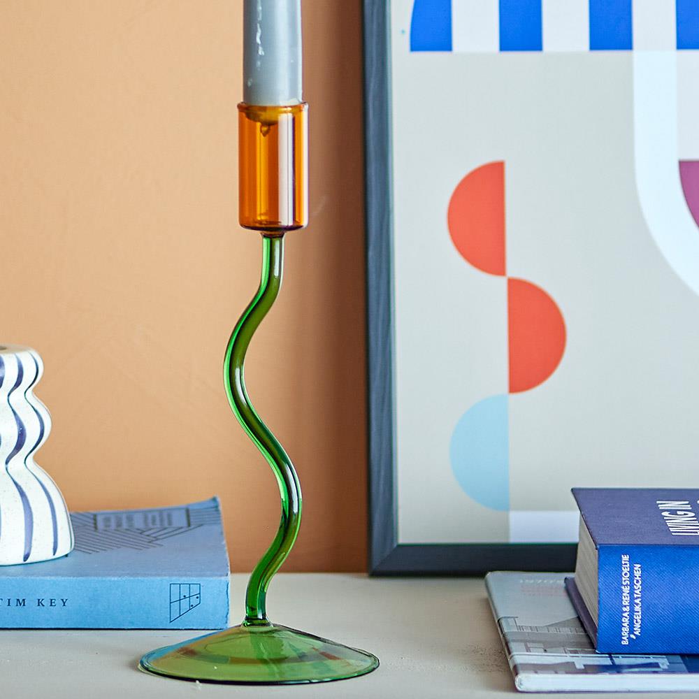 Bloomingville Ada Kerzenhalter, Grün, Glas, mundgeblasen, 22 cm, modernes Design