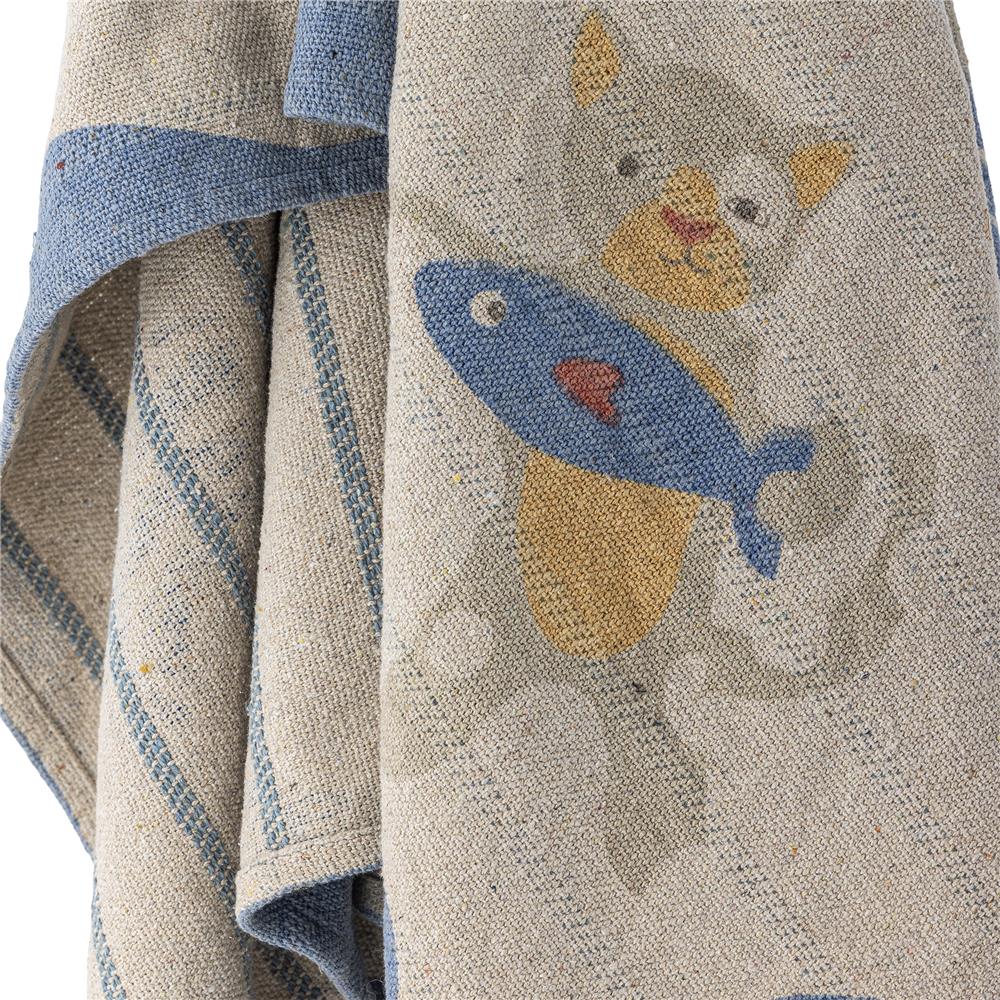 Bloomingville MINI Mille Kinderdecke Katzenmotiv 160 x 130 cm mit recycelter Baumwolle mit Quasten