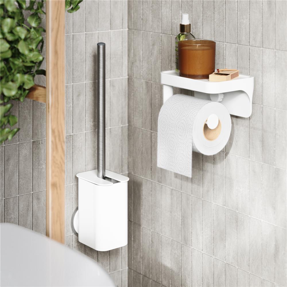 Umbra Flex Toilettenbürste mit Halterung zum Kleben für Wand- und Bodenanbringung in Weiß