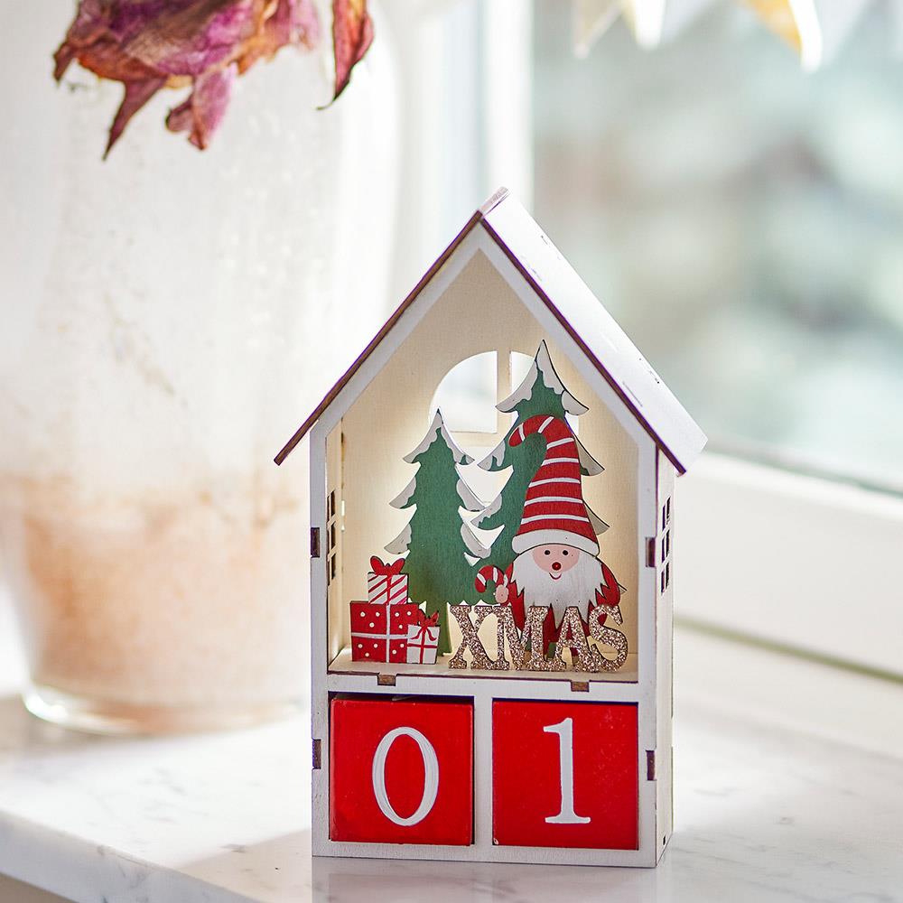 Bloomingville Edmund Adventskalender aus Sperrholz – Weihnachtsdeko Hausform