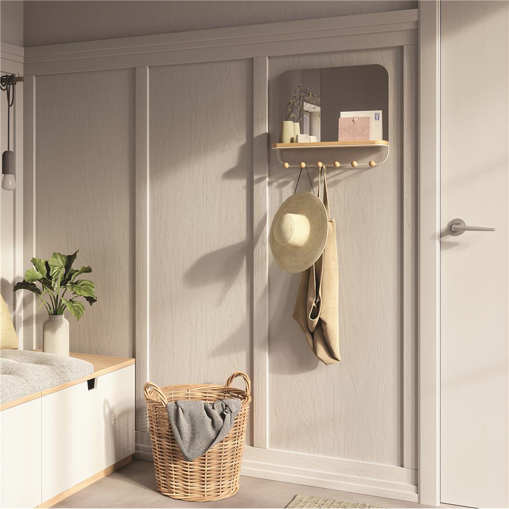 Umbra Estique Wandspiegel mit Ablage und 6 Haken, Accessoire Organizer für den Eingang, in Weiß