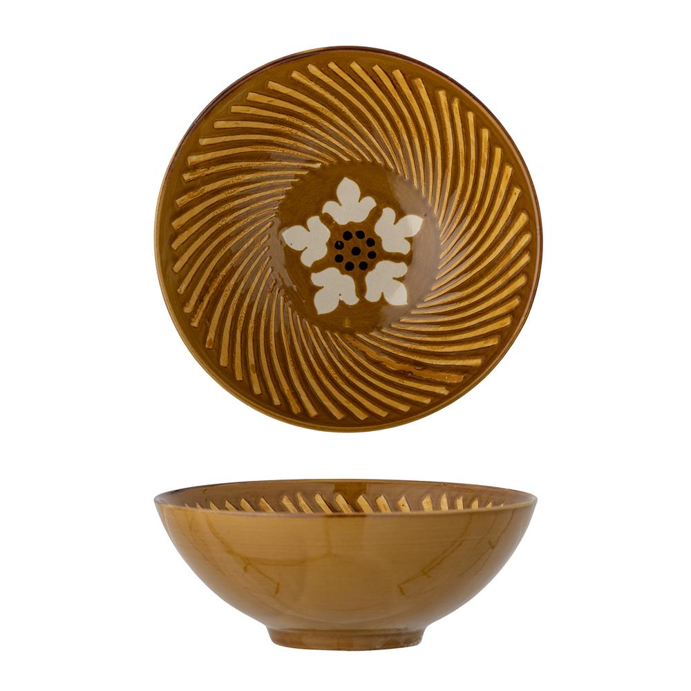 Bloomingville Heikki Schale – braune Steingutschale mit geprägtem Muster, Ø 19 cm