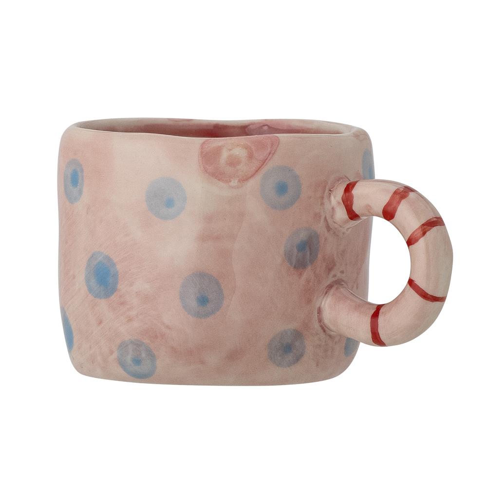 Bloomingville MINI Nini Tasse, Rosa mit blauen Punkten, Steingut, Kindertasse, dänisches Design