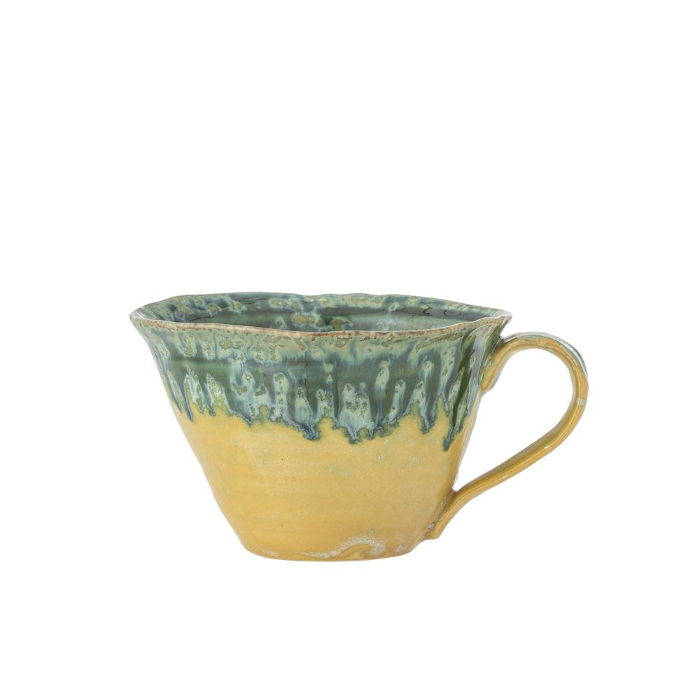 Bloomingville Milani Tasse, 250 ml – Steinguttasse in Grün mit gelben Nuancen und perlmuttartiger Glasur