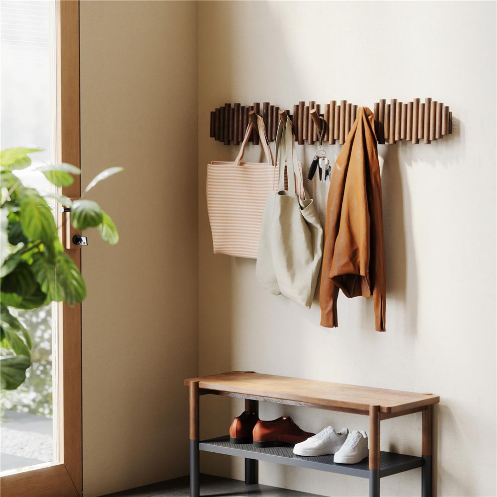 Umbra Picket - Moderne Garderobenleiste mit 5 Garderobenhaken, Walnuss Antik, aus Kiefernholz