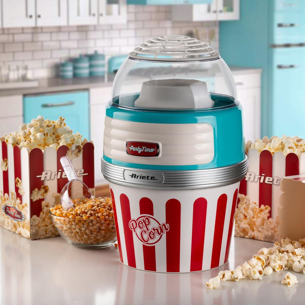 Ariete Party Time Popcorn Maker XL, Blau, Heißluft Popcornmaschine, Retro-Design, 50er Jahre-Stil