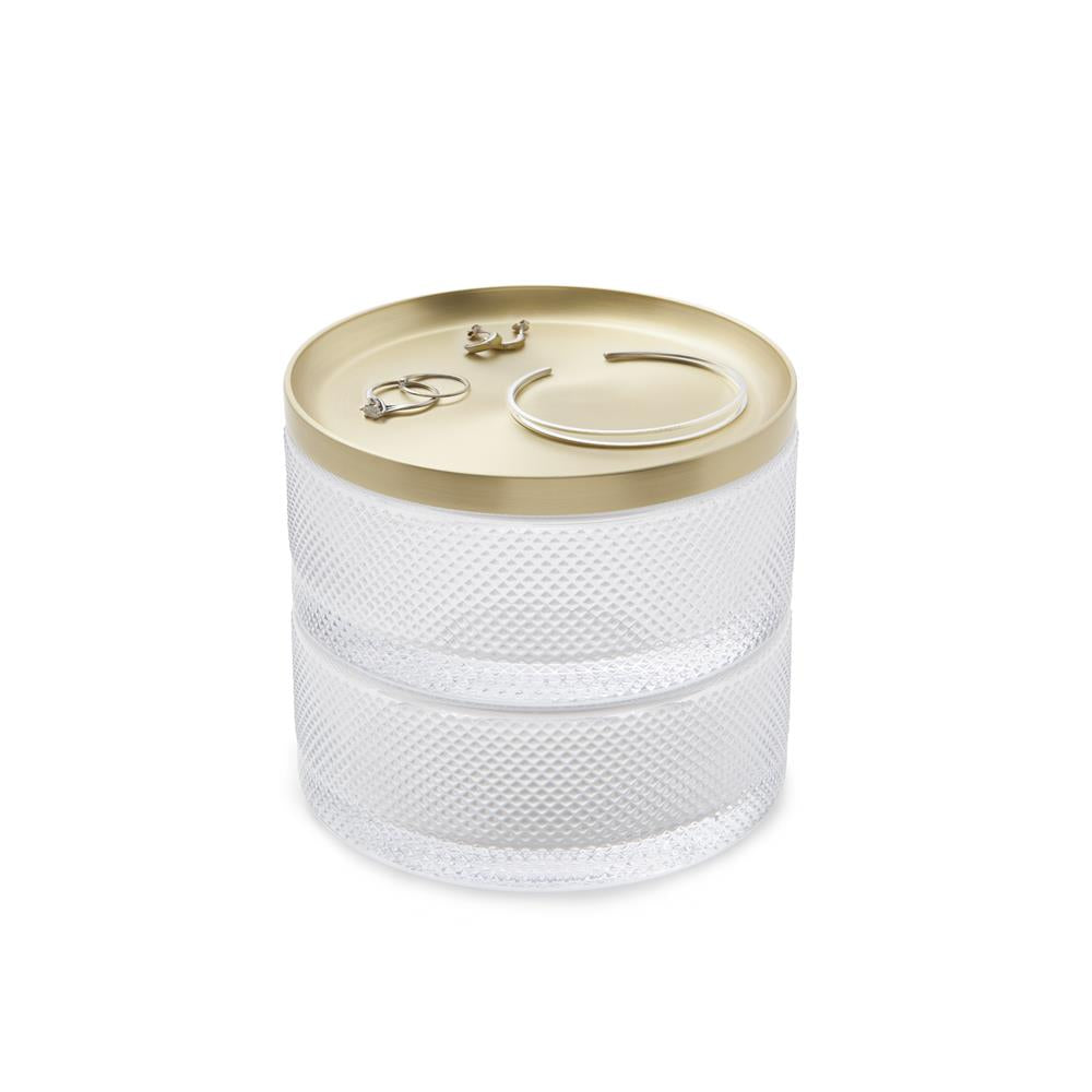 Umbra Tesora Schmuckkasten Stapelbare Schmuckdose zur Aufbewahrung Messing Glas