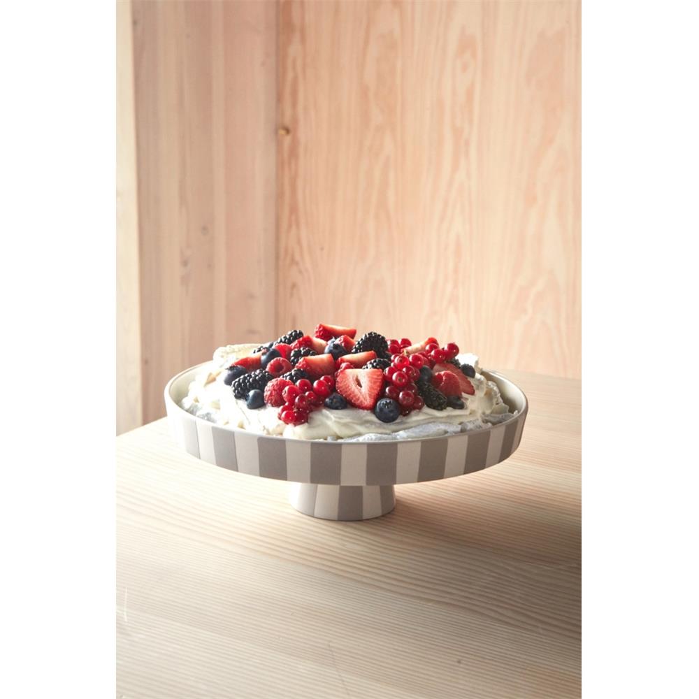 OYOY Toppu Tablett - 27x9 cm, Beige/Grau gestreift - als Tortenständer, Tortenplatte, Obstschale
