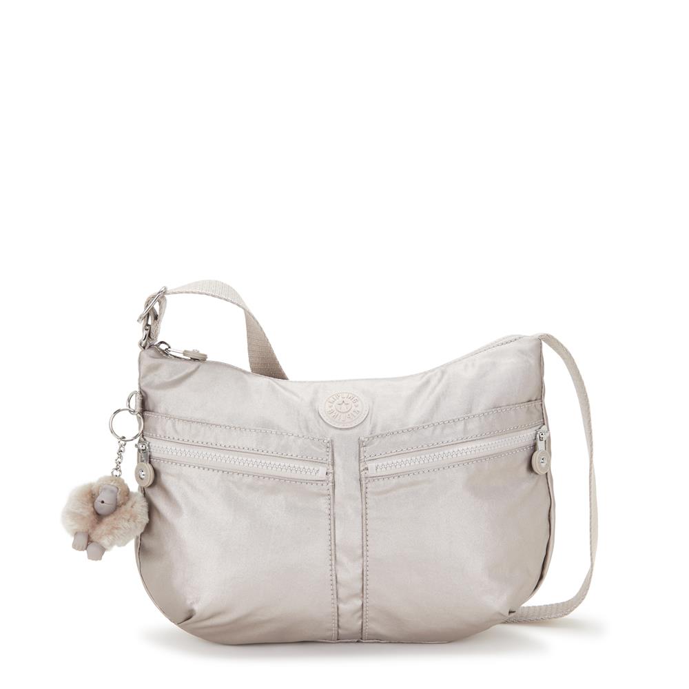 Kipling IZELLAH, mittelgroße Schultertasche, Metallic Glow (beige), Umhängetasche mit viel Stauraum
