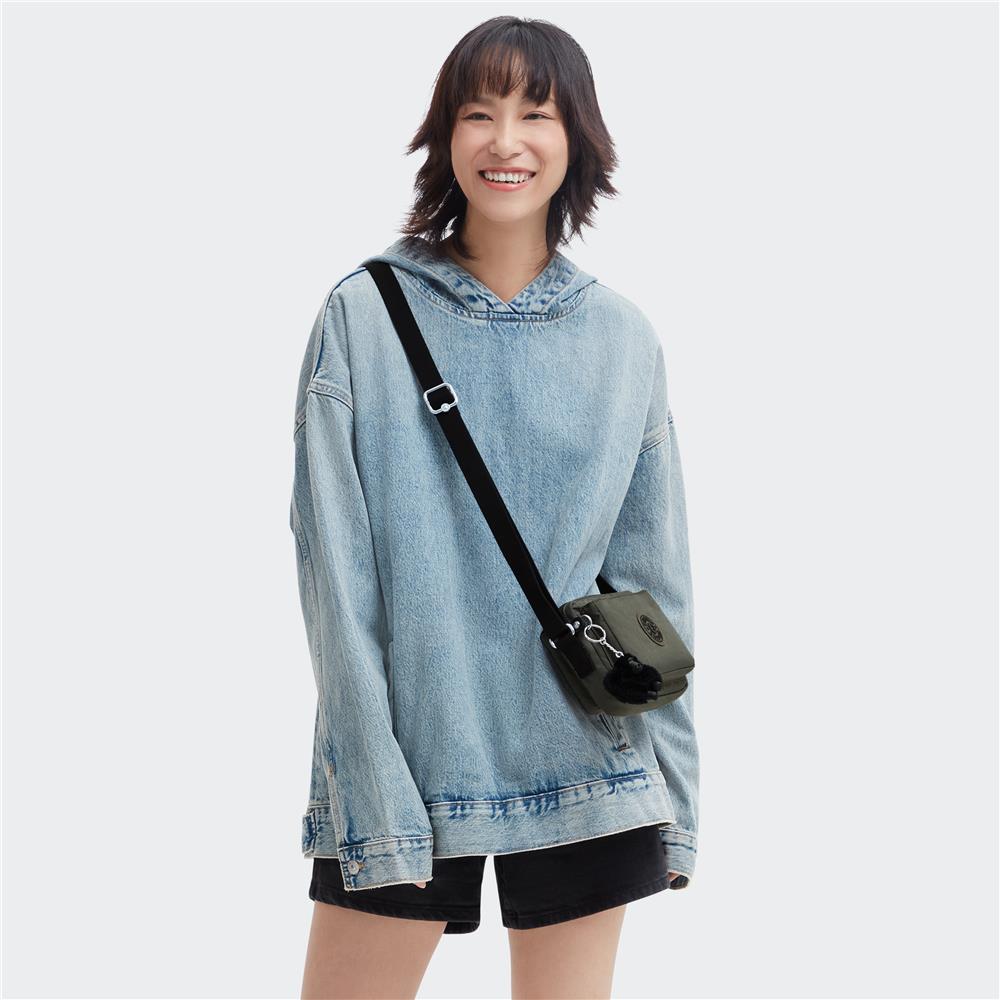 Kipling ABANU S, Kleine Umhängetasche, Green Moss (grün), Schultertasche mit verstellbarem Schultergurt