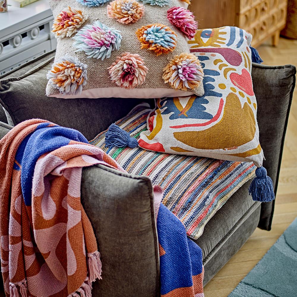 Bloomingville Atle Decke, Braun, recycelte Baumwolle, 160x130 cm, mit Fransen, waschbar