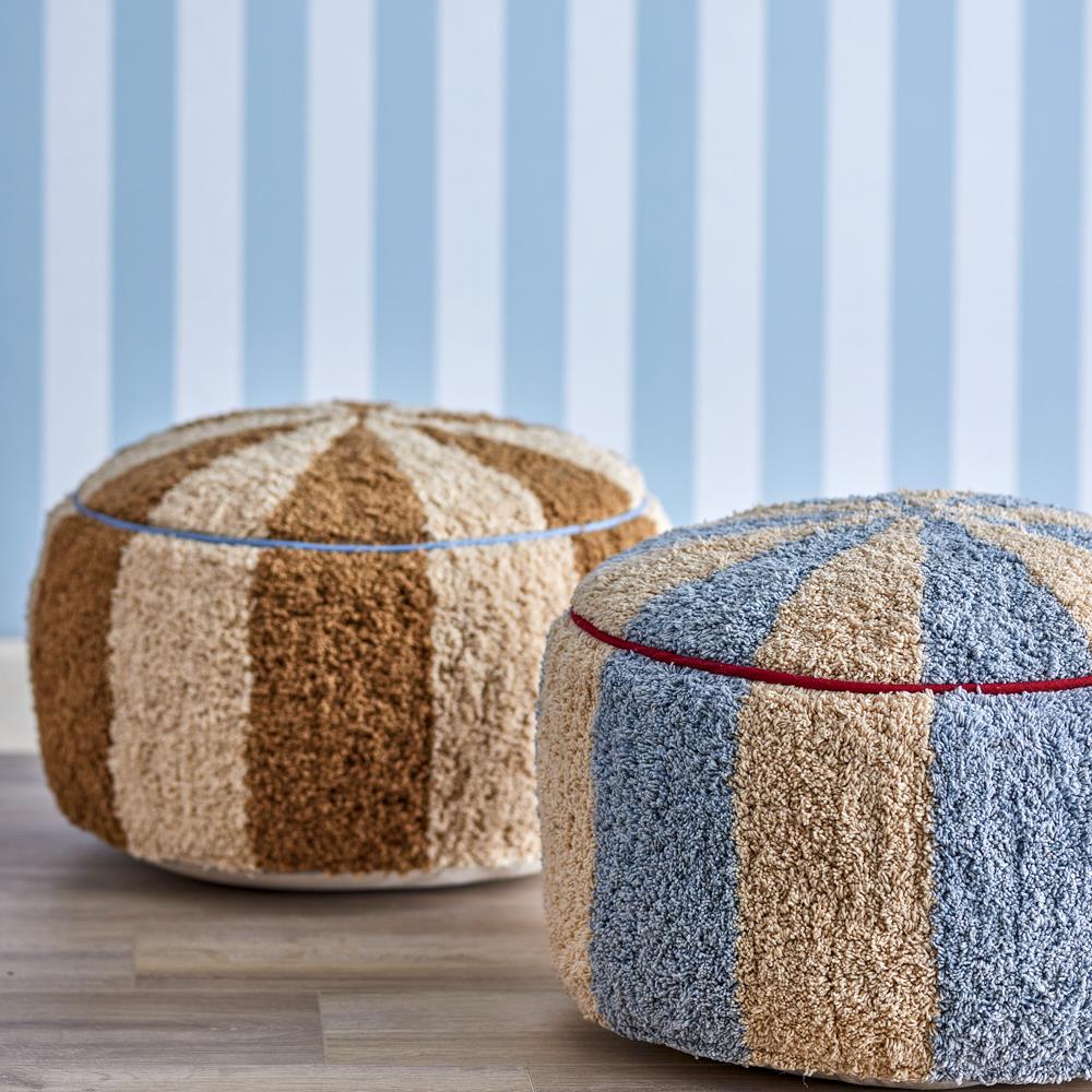 Bloomingville MINI Charoline Pouf blau - Baumwoll Sitzpouf Hocker mit Streifen für Kinderzimmer